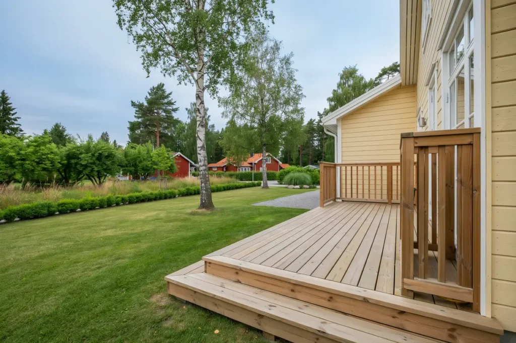 altanbygge med r cke och trappa vid villa i v sterljung